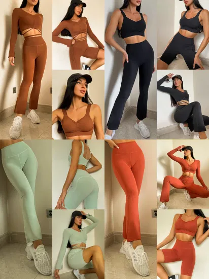 Vêtements de Fitness pour femmes, pantalon évasé Slim, soutien-gorge de sport froissé, veste de Yoga, short de sport quatre, automne et hiver